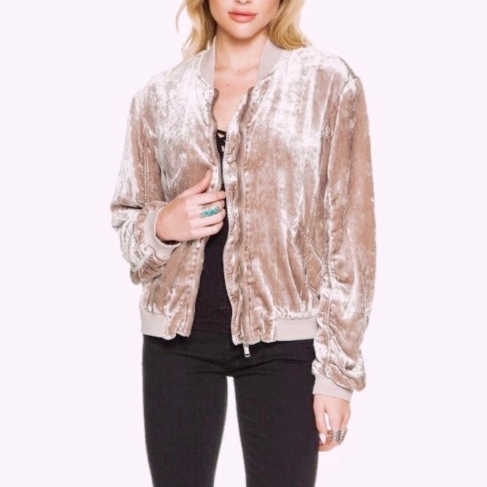 Free People Ruched Velvet Size XS Bomber Jacket - Picture 4 of 8
